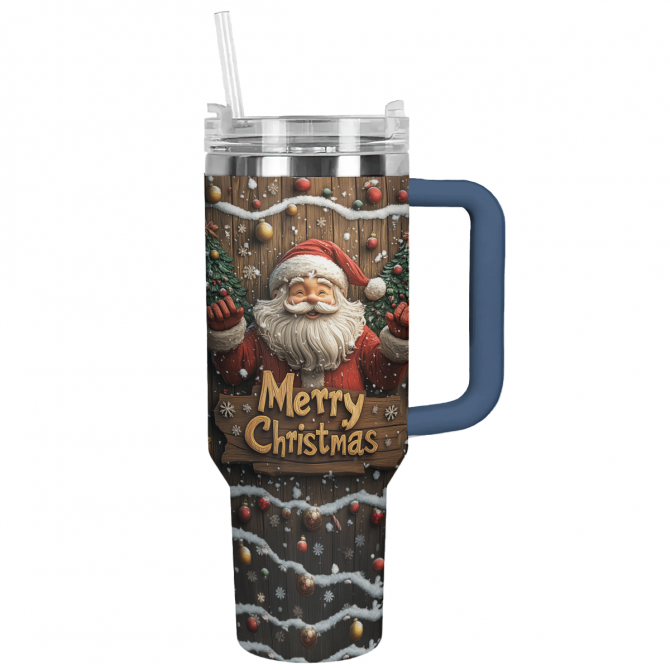 Wooden Santa Delight Christmas Custom Stanley Quencher 40oz Stainless Steel Tumbler With Handle