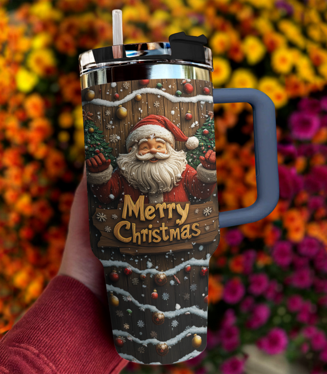 Wooden Santa Delight Christmas Custom Stanley Quencher 40oz Stainless Steel Tumbler With Handle - Image 3