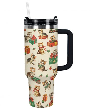 Xmas Kitty Christmas Custom Stanley Quencher 40oz Stainless Steel Tumbler With Handle