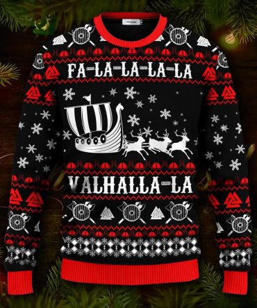 Falalalala Valhallala Viking Ships Viking Ugly Christmas Sweater