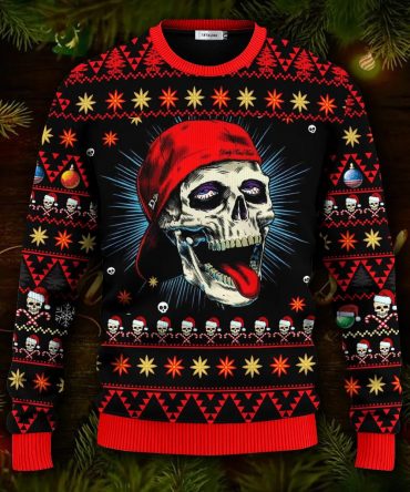 Funny Skull With Cap Skull Ugly Christmas Sweater