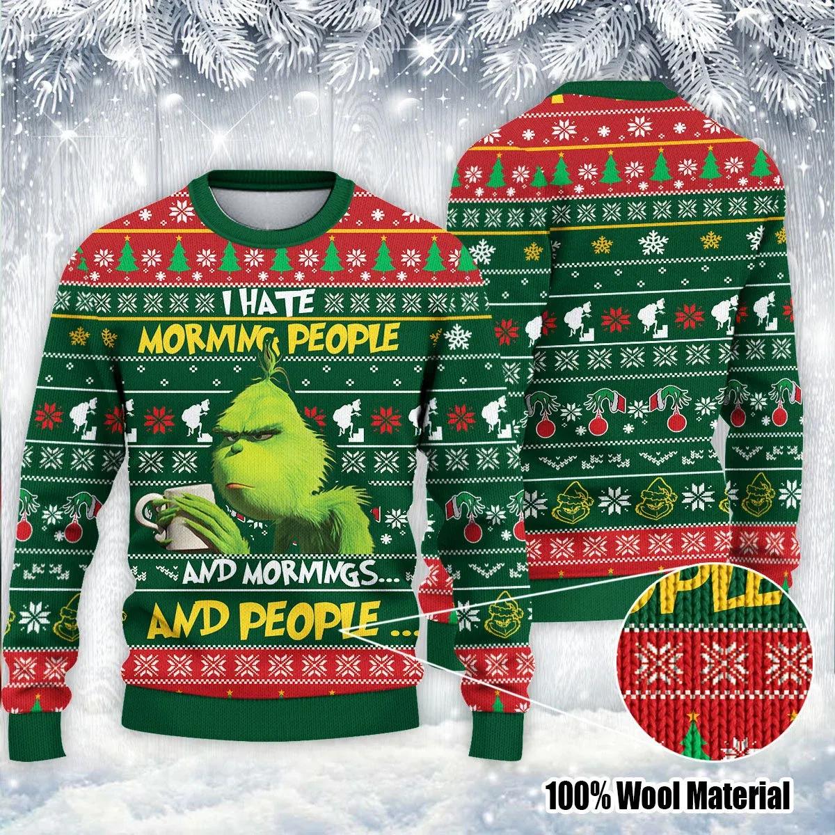 Grinch I Hate Morning People And Mornings And People Ugly Christmas Sweatshirt, Grinch Xmas Sweater