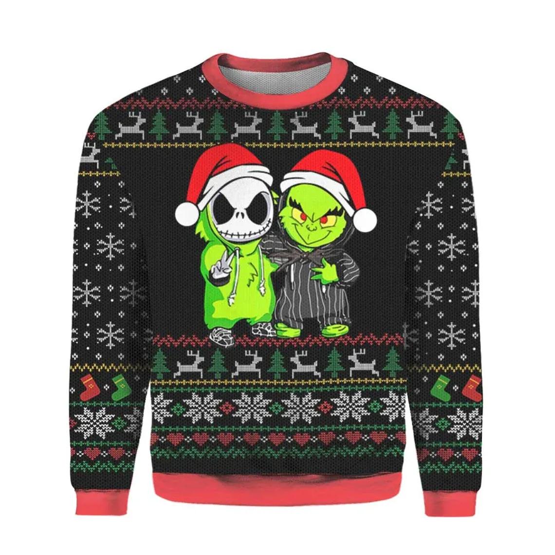 Jack Skellington and Grinch Ugly Christmas Sweater, Skeleton Sweatshirt