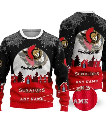 NHL Ottawa Senators Personalized Name Christmas Ugly Sweater Design ST2306